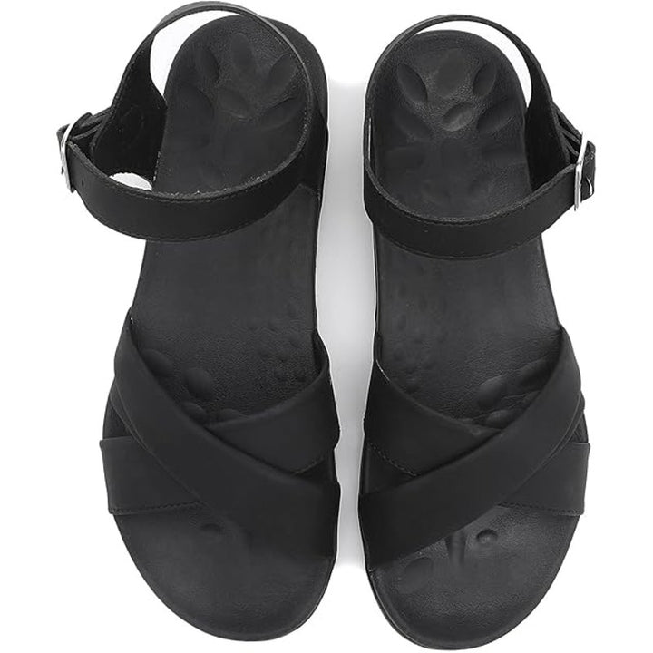 Utenag Womens Size 9.5 Black Open Toe Buckle Strap Comfort Flat Walking Sandals