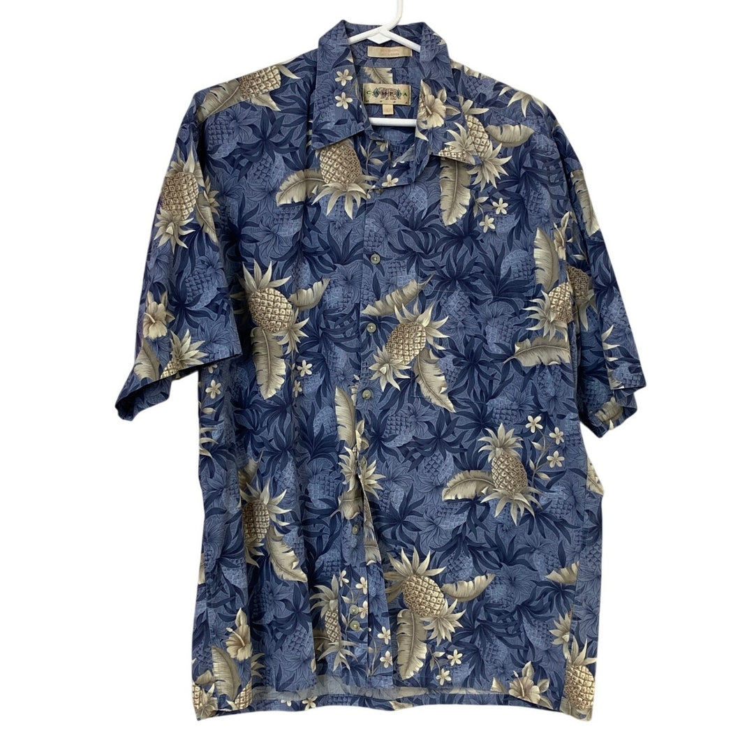 Lot of 2 Kennington Campia Mens Large Orange Floral Pineapple Button Up Shirts