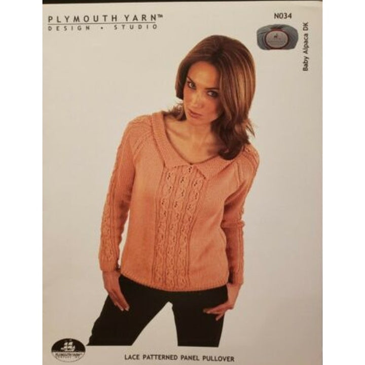 New Plymouth N034 Baby Alpaca DK Lace Patterned Panel Pullover Knitting Pattern