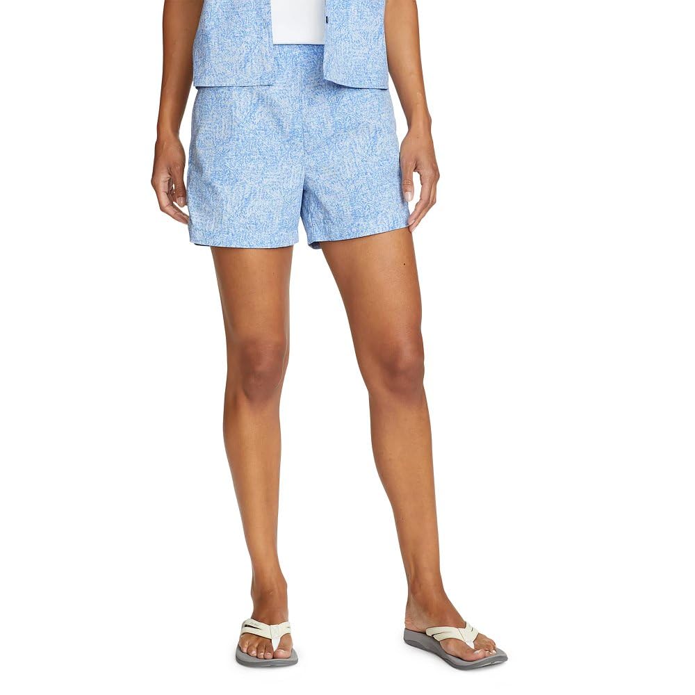 New Eddie Bauer Womens All Day UPF Cornflower Blue Elastic Waist Shorts Pockets