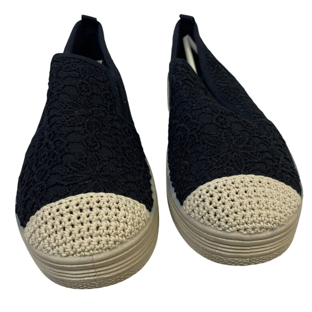 Shupua Womens Size 8 Black Sneakers Rope Round Toe Slip on Casual Shoes