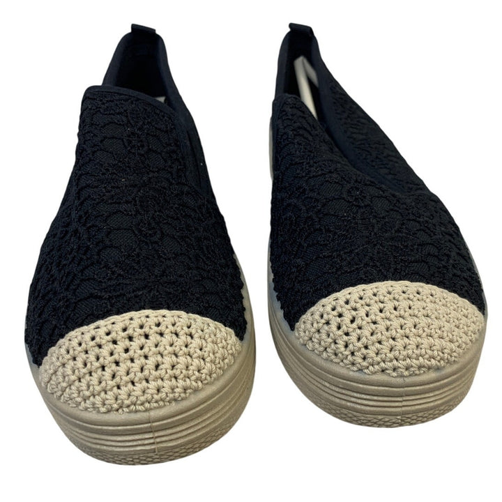 Shupua Womens Size 8 Black Sneakers Rope Round Toe Slip on Casual Shoes
