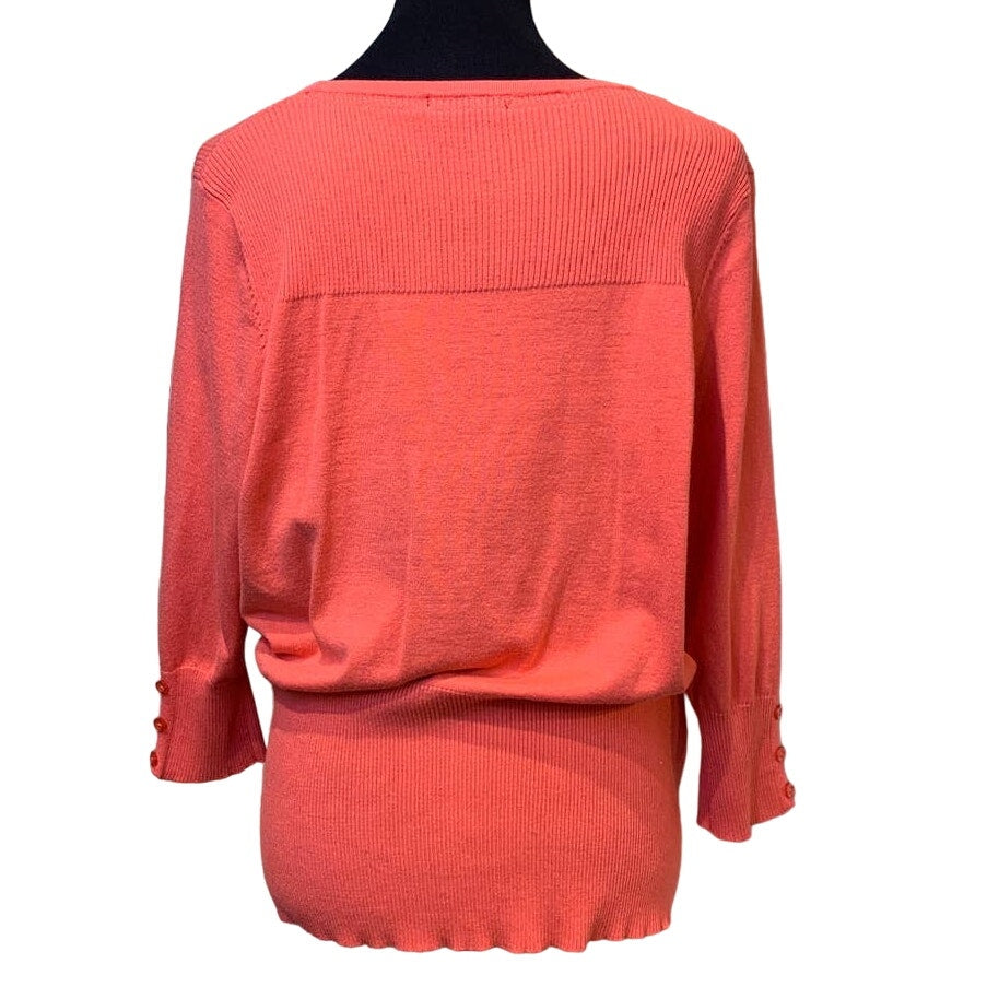 Maurices Womens Plus 1X Pink 3/4 Sleeve Button Up Rayon Blend Cardigan Sweater