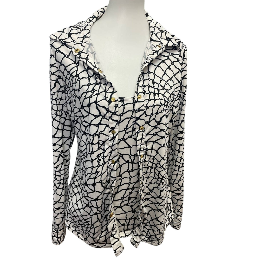 BCBGMAXAZRIA Womens Medium Layered Look Gold Snap Up PolyBlend Top Blouse