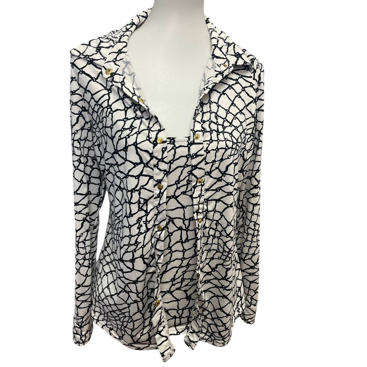 BCBGMAXAZRIA Womens Medium Layered Look Gold Snap Up PolyBlend Top Blouse