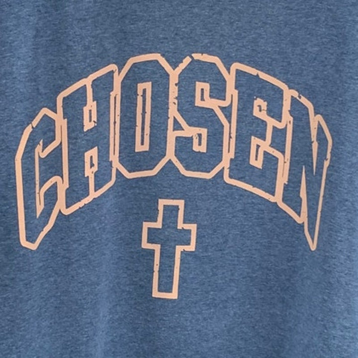 Upcycled Hand Printed Womens Large Jesus Chosen Cross Long Sleeve Sweatshirt