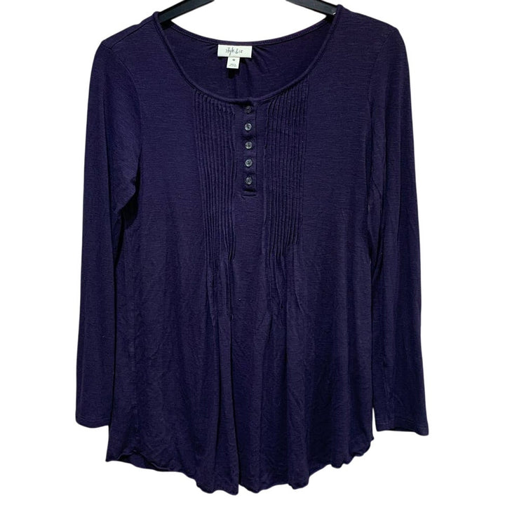 Lot of 2 Style &amp; Co Womens XS Long Sleeve Scoop Neck Flowy Pleated Tops