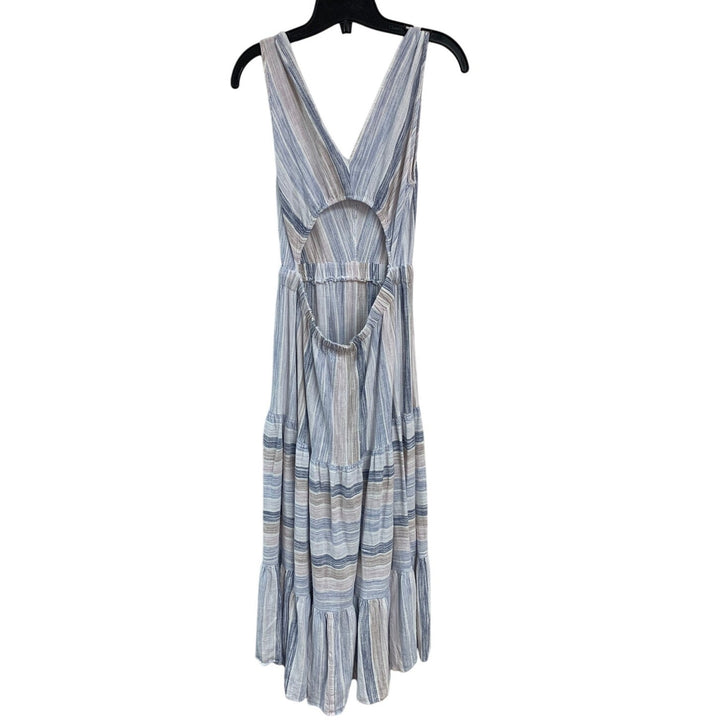 Splendid Womens Small Boho Sleeveless V Neck Striped Drawstring Waist Maxi Dress