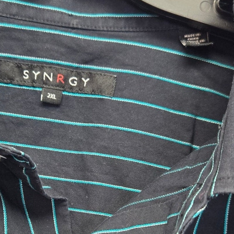 Synrgy Mens 2XL 100% Cotton Pin Striped Long Sleeve Button Up Shirt