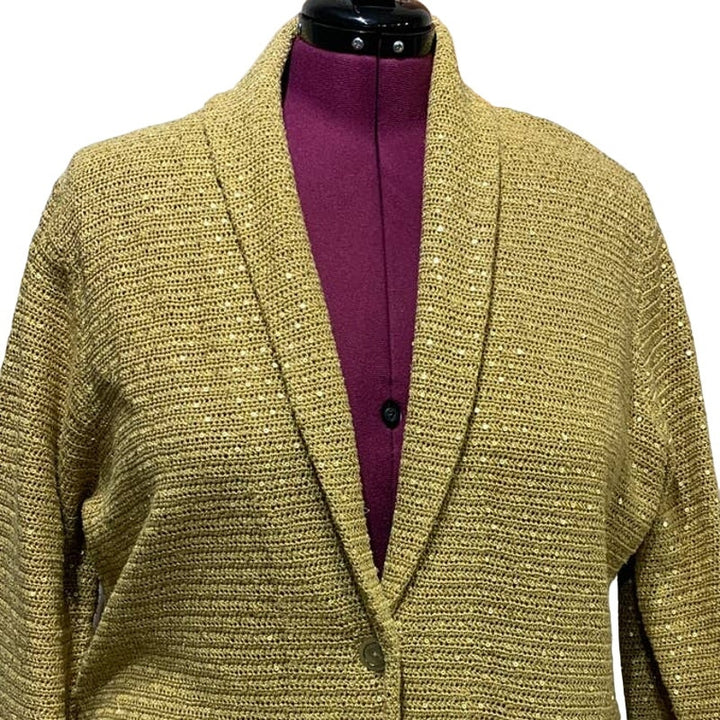 Jones New York Signature Woman 2X Gold Sequin Cotton Blend Knit Sweater Blazer