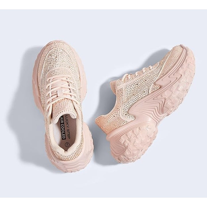 Lucky Step Womens Size 11 Pink Sparkle Chunky Platform Rhinestone Sneakers Shoes