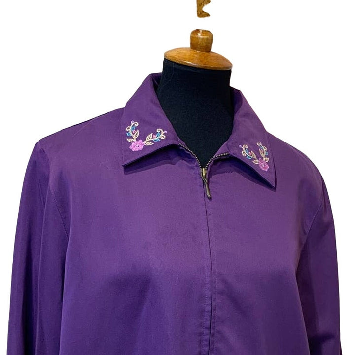 Alfred Dunner Size 10 Grandma Core Floral Embroidered FullZip Lightweight Jacket