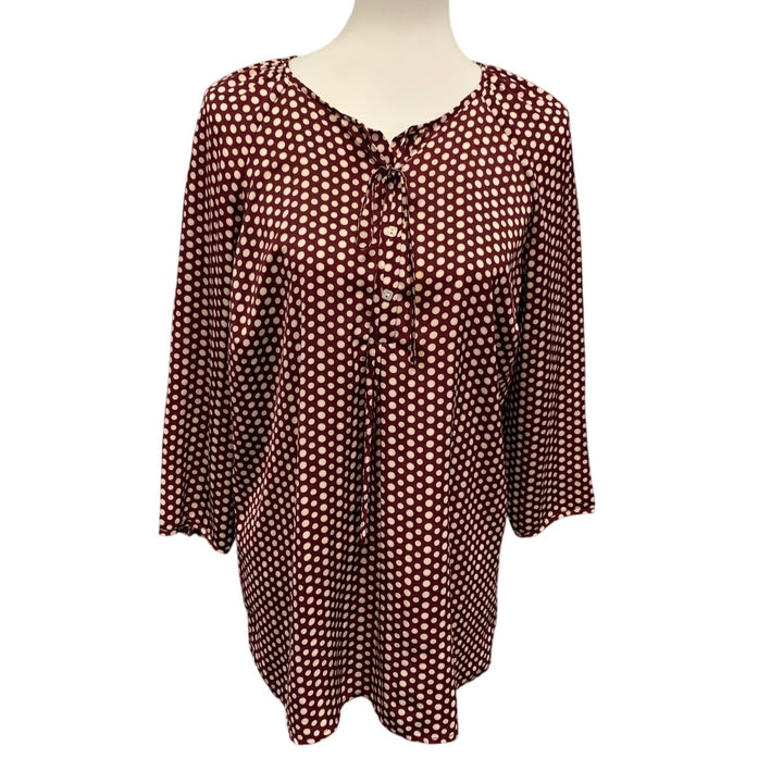 Misoka Womens Maternity Medium PolkaDot Lightweight Long Sleeve Front Tie Blouse