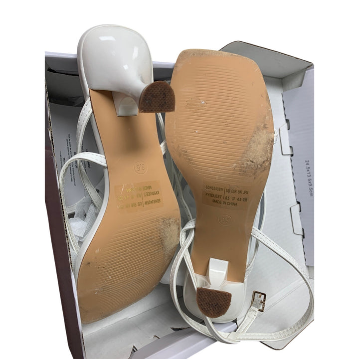 Dream Pairs Womens Size 6.5 White Strappy 3" Kitten Heel Open Toe Sandal Shoes