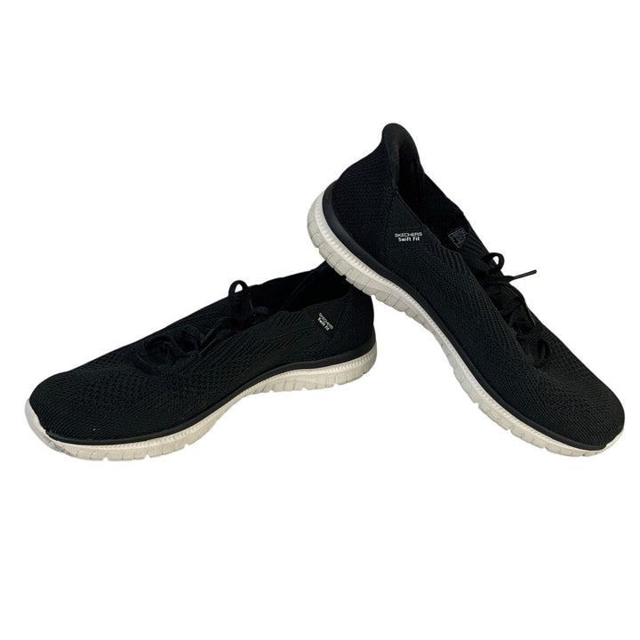 Sketchers Womens Size 10 Black Swift Fit Sneakers Lace Up Slip On Shoes