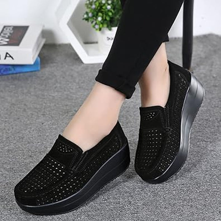 New Angry Monkey Womens Size 5 Black Faux Suede Mesh 2" Platform Loafer Shoes