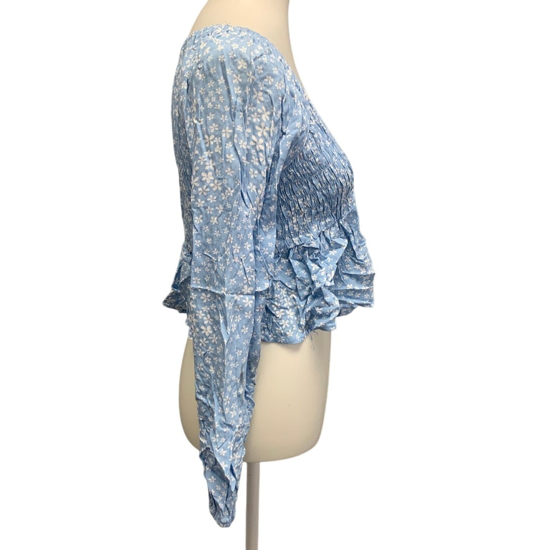 LA Hearts Womens Medium Ruffled Long Sleeve Cropped Floral Smocked Blouse Shirt