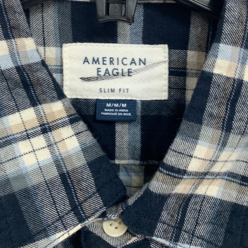 2 New American Eagle Mens Medium Plaid Slim Fit Long Sleeve Button Up Shirts