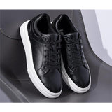 Vostey Mens Size 9 Black Faux Leather Lace Up Casual Fashion Sneakers Shoes
