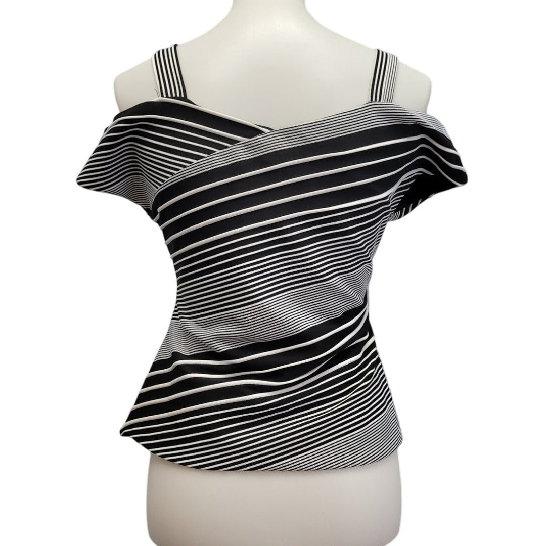 7th Avenue New York &amp; Co Womens Small Cold Shoulder Striped V Neck Top