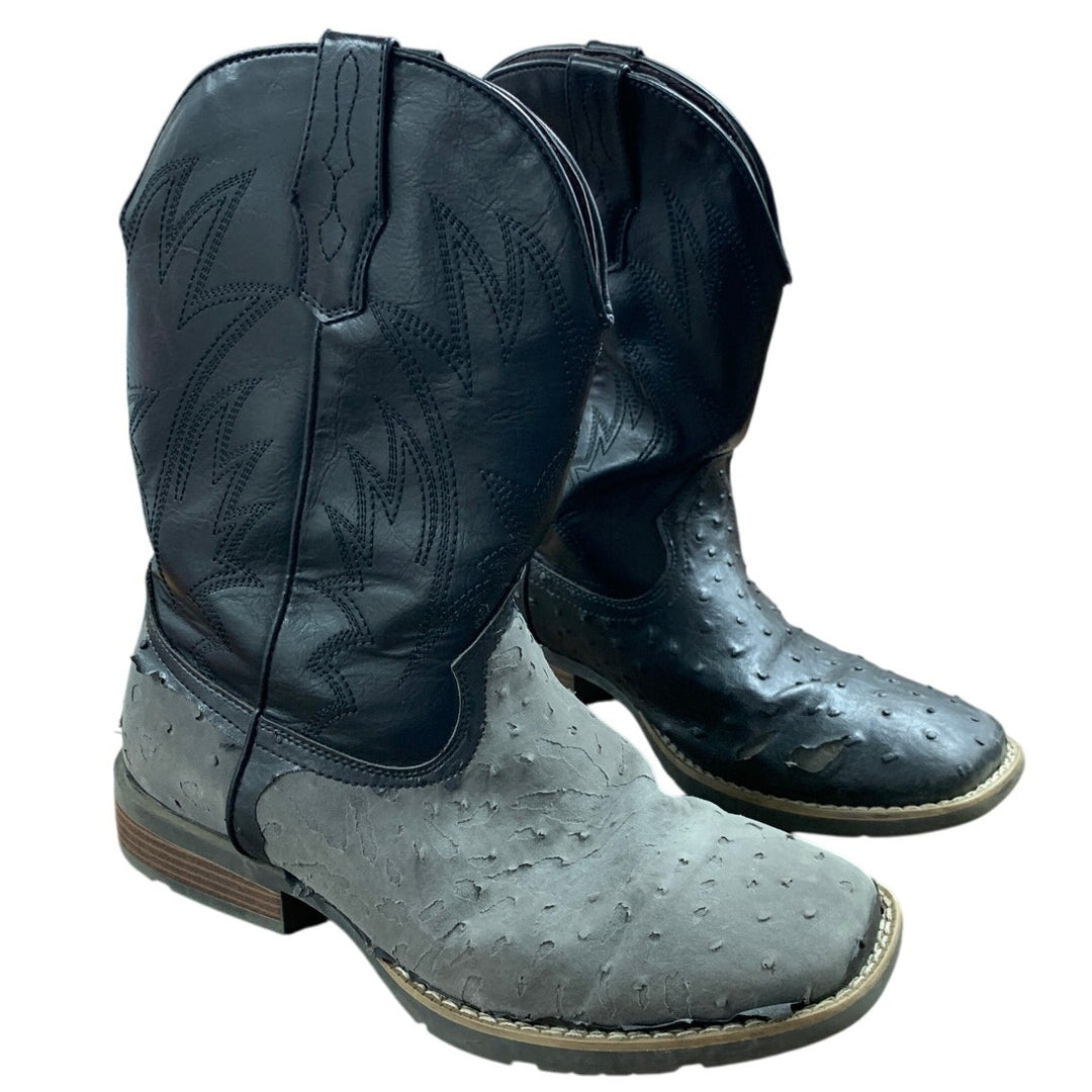 IUV Mens Size 8 Black Western Ostrich Style Embroidered Pull On Cowboy Boots