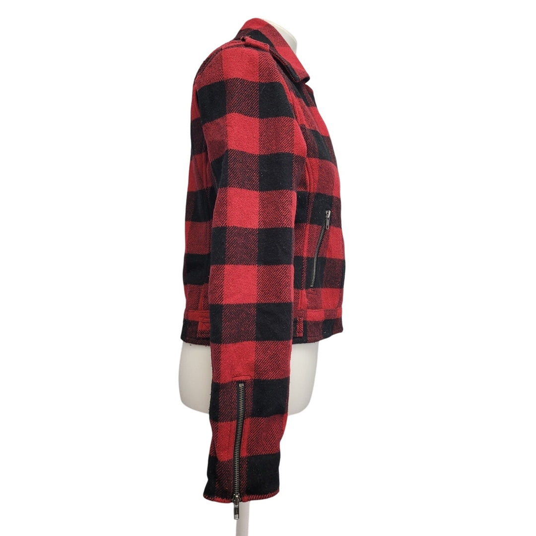 Fatal Charm Womens Medium Red Black Plaid Zip Up Warm Wool Blend Coat Jacket