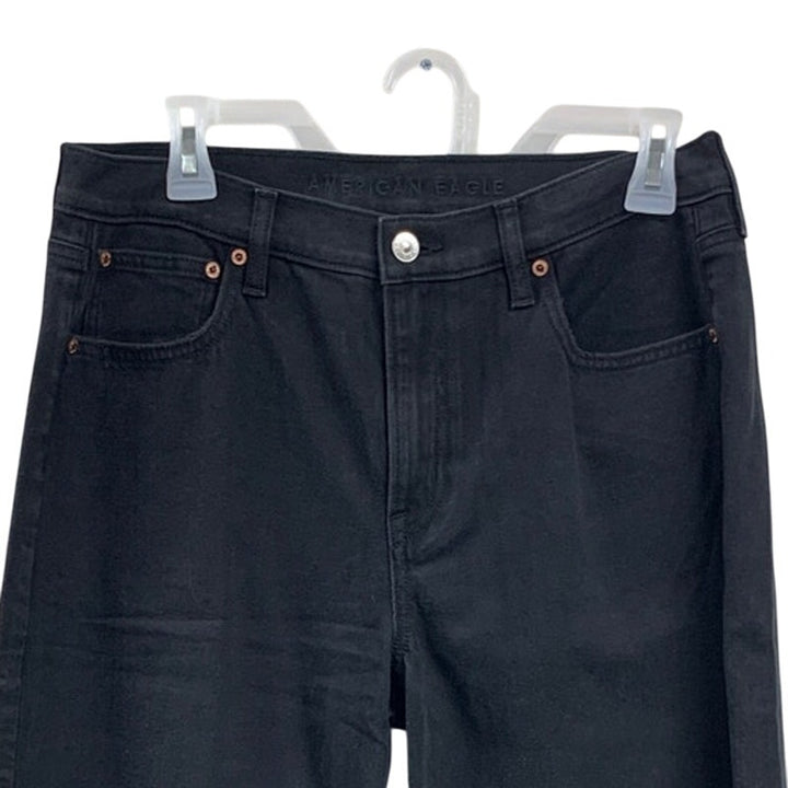 New American Eagle Womens Size 2 90s Wide Leg Crop Stretch Black Denim Jeans