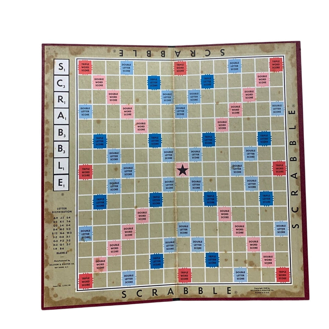 Vintage 1953 Scrabble Game Board Wooden Letter Trays Original Box and 97 Tiles