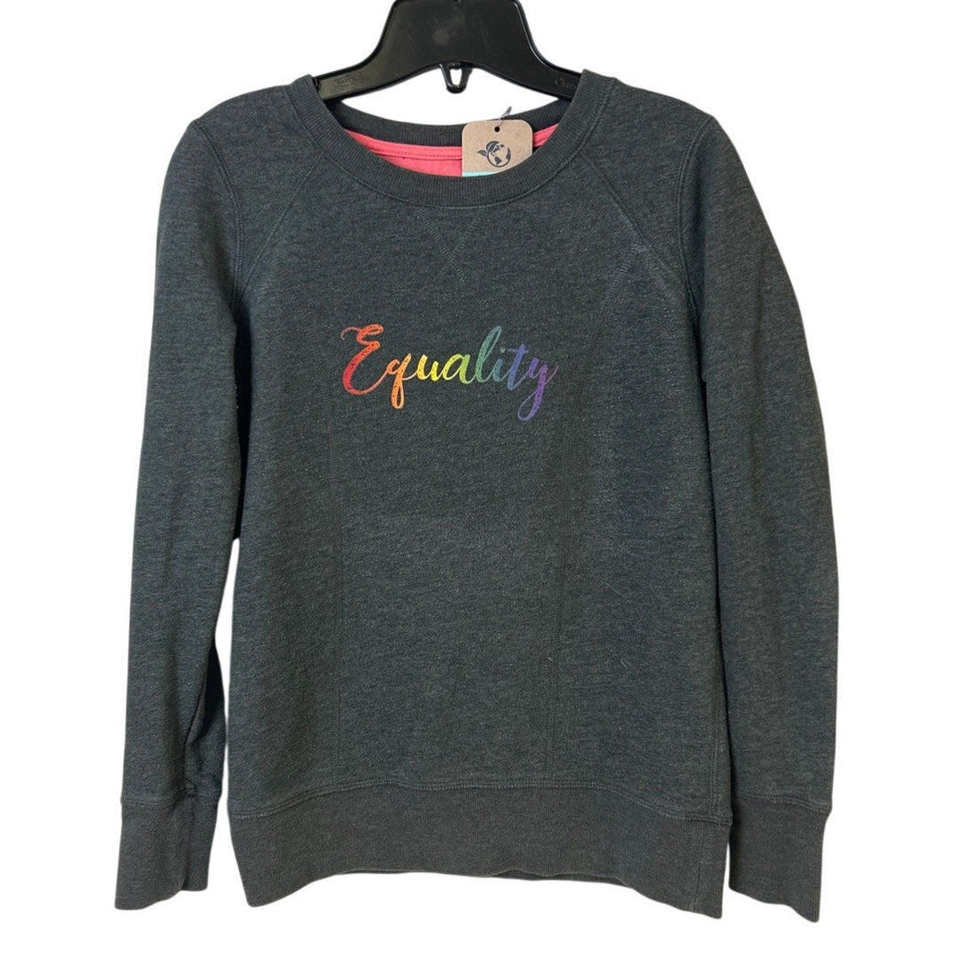 Upcycled Hand Printed Womens Medium Rainbow Equality Long Sleeve Sweatshirt