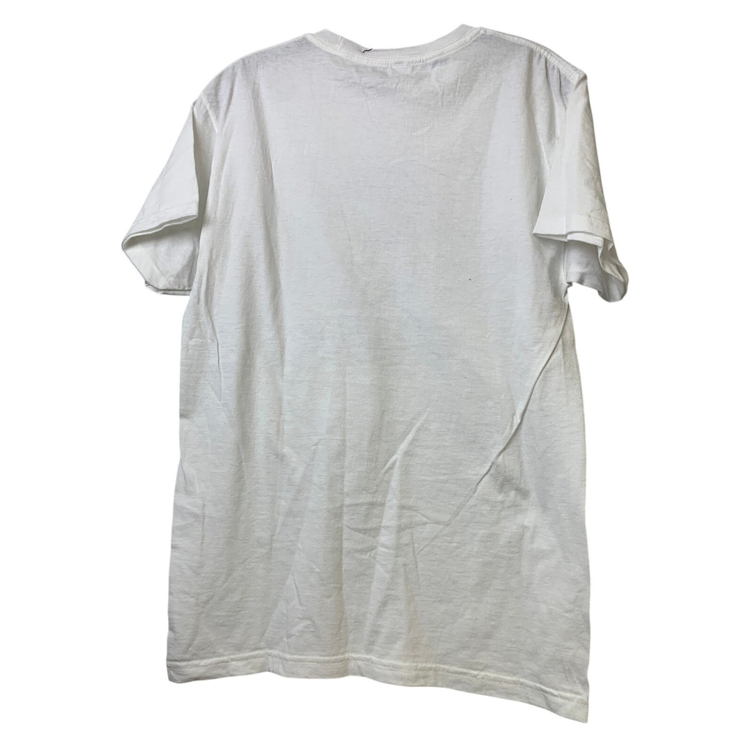 New Upcycled Hand Printed Womens White Black Small Save Planet Earth Tee Shirt
