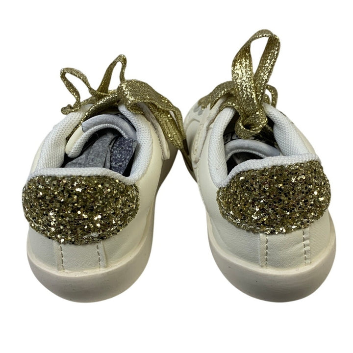 Qimaoo Toddler Girls Size 9.5 Gold Glitter Sneakers Lace Up Round Toe Shoes