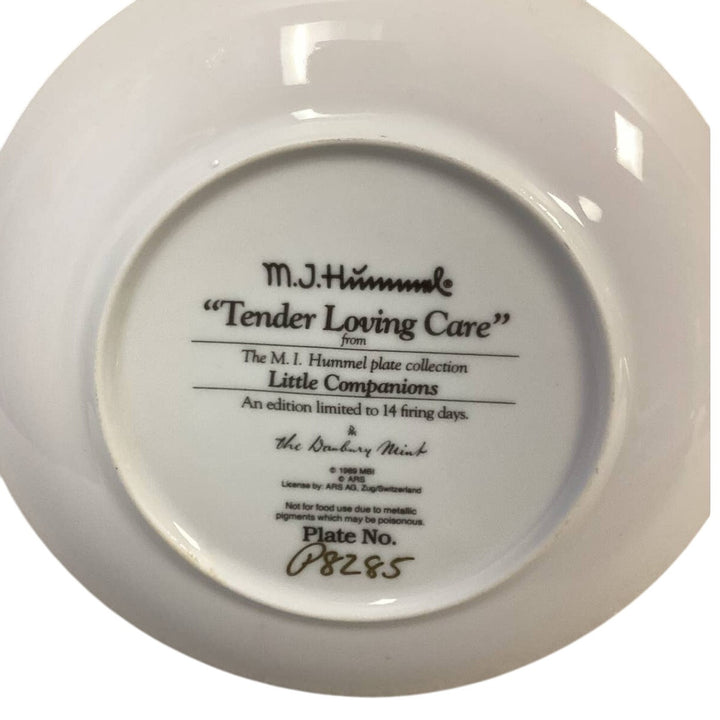 1989 Vintage Danbury Mint MJ Hummel Tender Loving Care Collectible Ceramic Plate