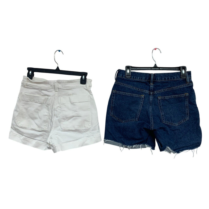 2 Everlane Womens Size 4 PolyCotton White Blue Denim Jean Short Shorts w Pockets