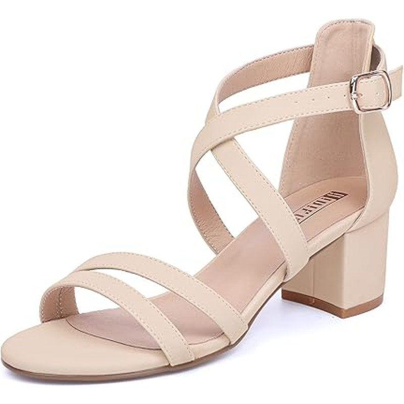 idifu Womens 9.5 Pinky Tan Open Toe 2.25" Block Heel Ankle Strap Sandal Shoes