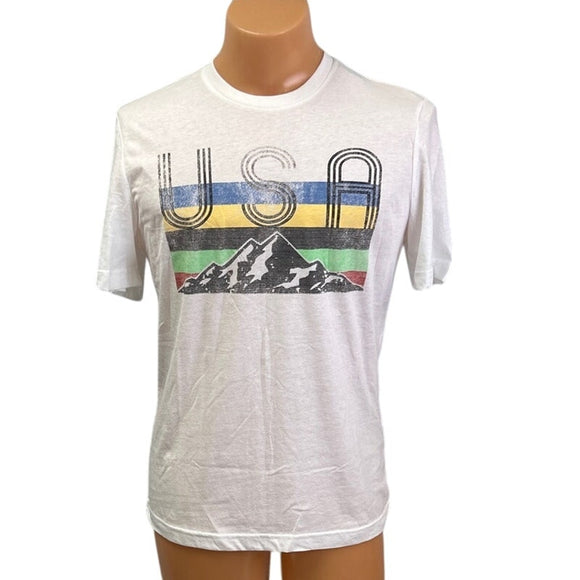 New St John's Bay Mens Large Mountain USA PolyCotton Short Sleeve Tee Shirt