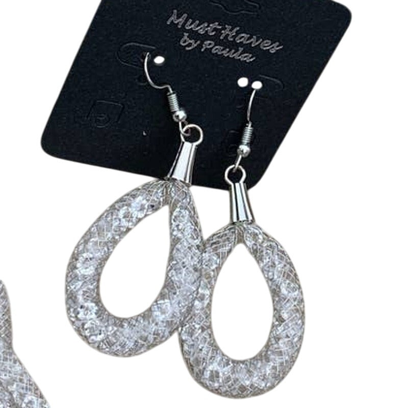 New 2pc Shiny Silver Twisted Chain Necklace Earring Jewelry Set Red Gift Box