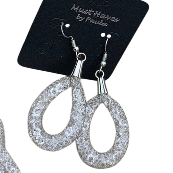 New 2pc Shiny Silver Twisted Chain Necklace Earring Jewelry Set Red Gift Box