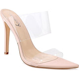 Vivianly Womens Size 9.5 Clear Strap Slide On Open Toe 4.75" Heel Sandal Shoes