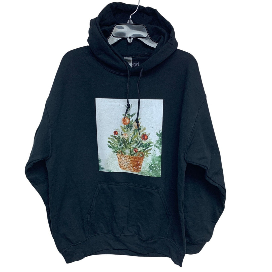 New Hand Printed Womens 2XL Christmas Tree Holiday Long Sleeve Hoodie Sweatshirt