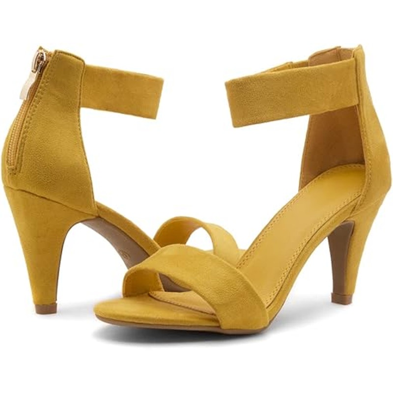 New Herstyle Women 7 Mustard Yellow Faux Suede 3.5" Heel Open Toe Sandals w Flaw