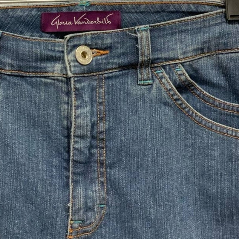 Gloria Vanderbilt Womens Size 14 Stretch Cotton Denim Blue Jean Capris w Flowers