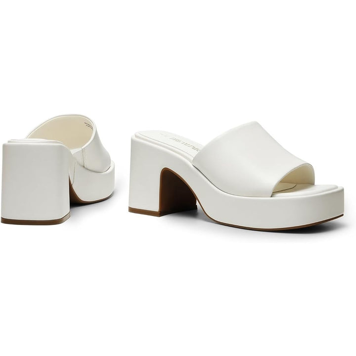 New Dream Pairs Womens 7.5 White 3.5" Chunky Heel Slide On Open Toe Mule Shoes