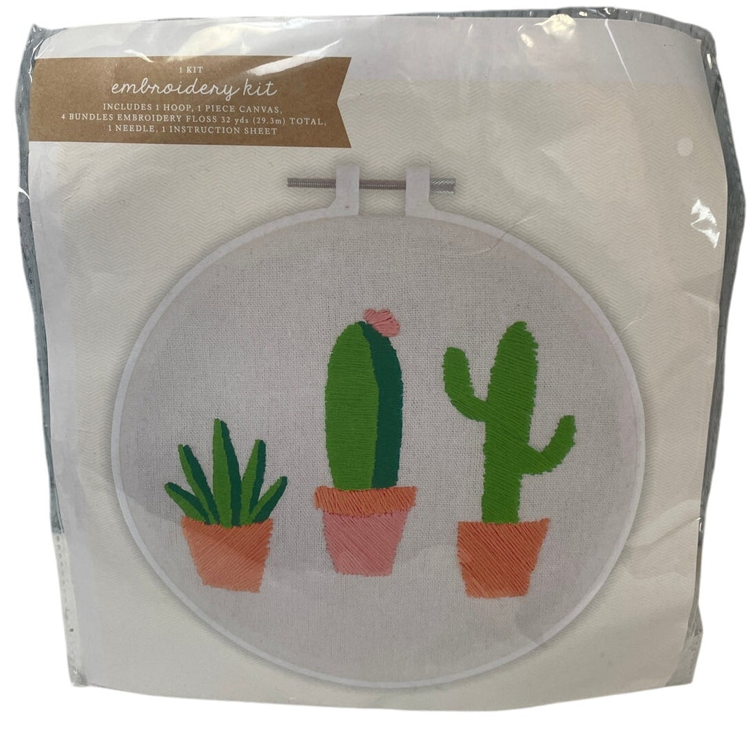 New Cactus Succluent Plant Trio in Terra Cotta Pots Fabric Thread Embroidery Kit