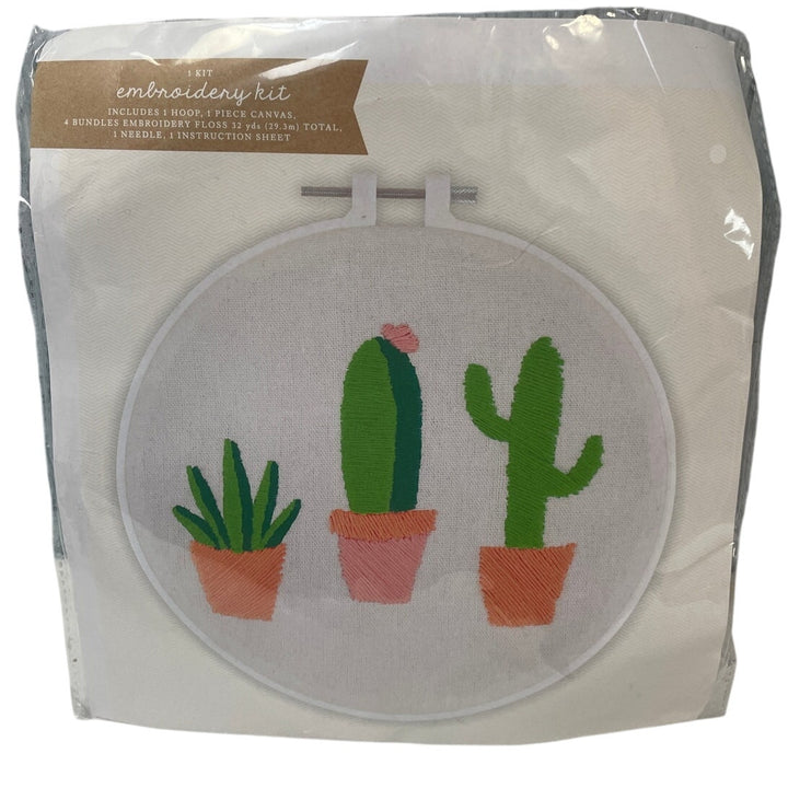 New Cactus Succluent Plant Trio in Terra Cotta Pots Fabric Thread Embroidery Kit