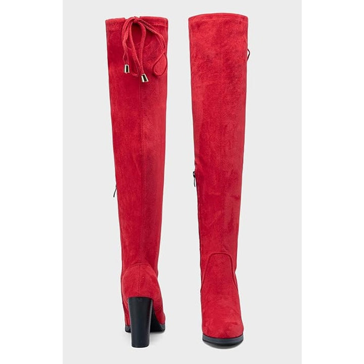 Vepose Womens 9.5 Red Faux Suede 4" Heel Thigh High Over The Knee Boot Shoes