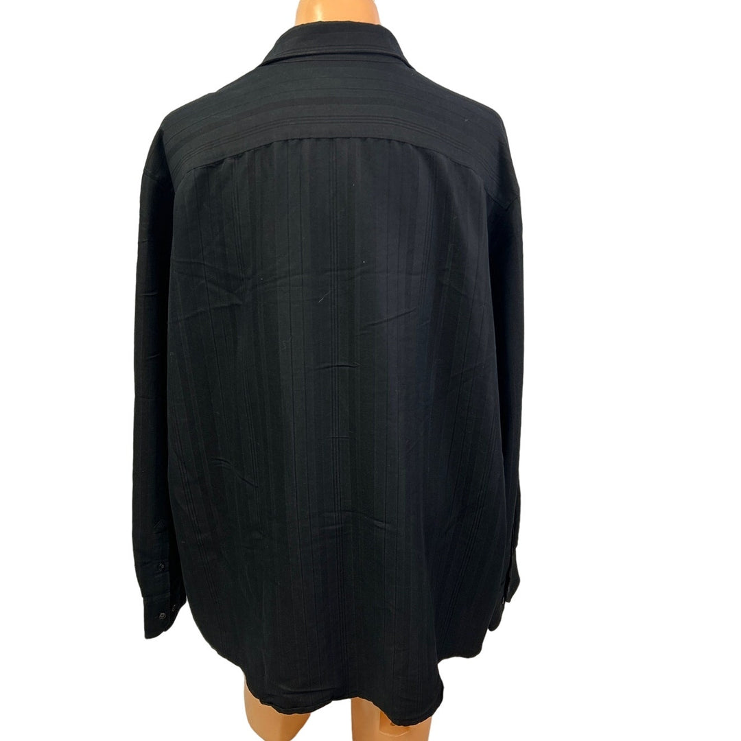 Claiborne Mens 2XLT Black Shiny Stripe Long Sleeve PolyRayon Button Down Shirt