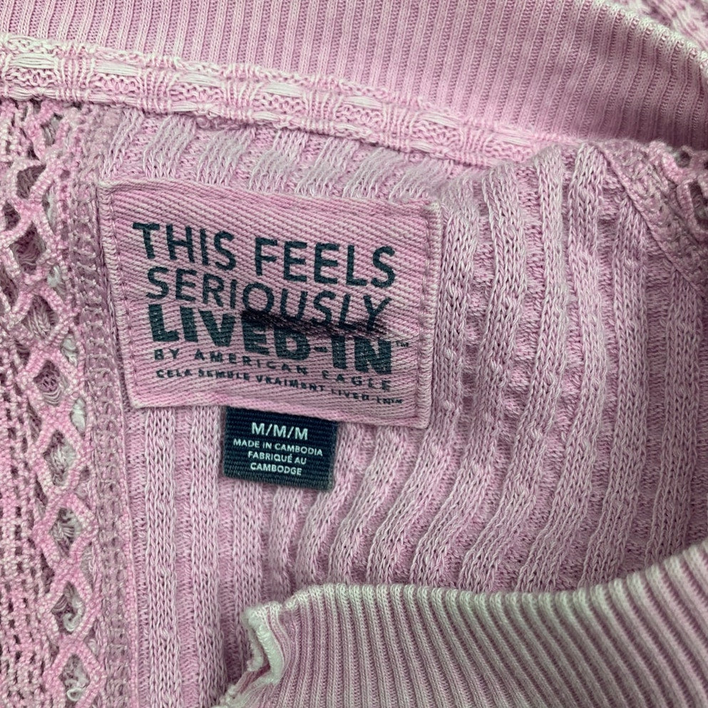 New American Eagle Womens Medium AE Big Hug Notch Neck Pink Waffle Sweatshirt