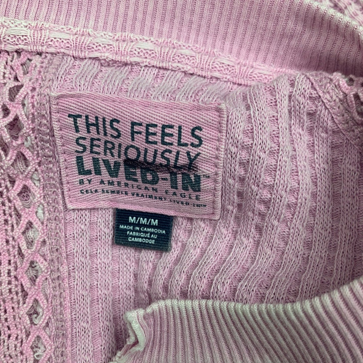 New American Eagle Womens Medium AE Big Hug Notch Neck Pink Waffle Sweatshirt