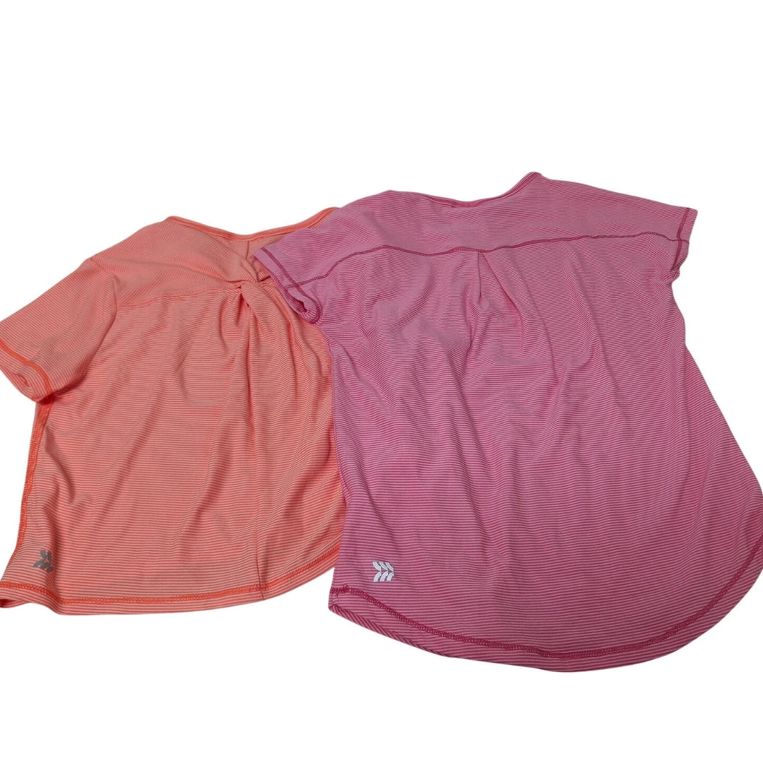 2 New All in Motion Girls Small (6/7) Striped Short Sleeve Tee Shirts Tops