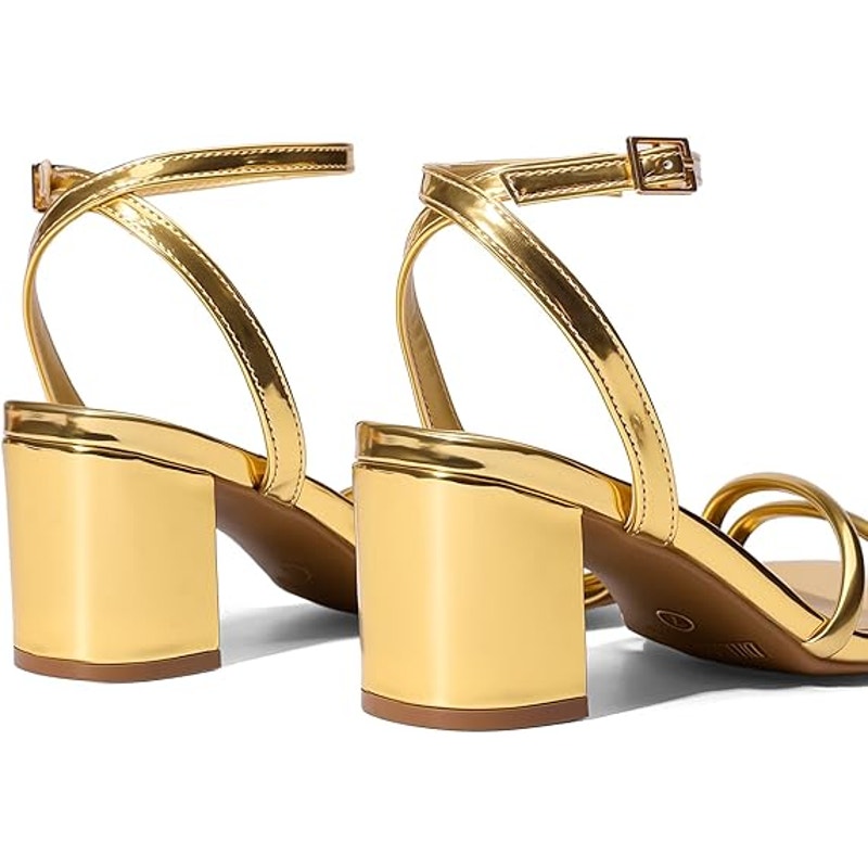New Dream Pairs Womens Size 8 Shiny Gold Open Toe 3" Block Heel Sandal Shoes